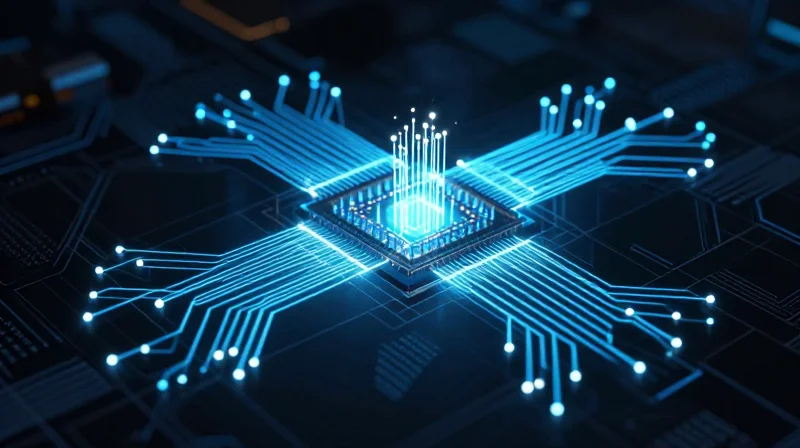 DfM Verification: Pre-Production Simulation and Testing Holographic visualization of electromagnetic field simulation over a PCB design