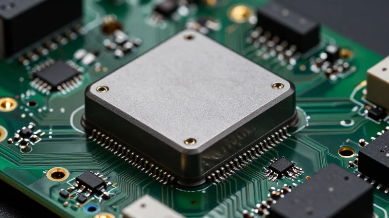 Anatomy of a Modern RFID Reader PCBA A close-up high-resolution view of a complex electronic circuit board for an RFID reader