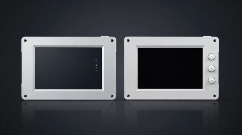 Durability and Environmental Robustness: A Comparative Analysis Two industrial HMI panels side-by-side, one resistive and one capacitive, in a factory environment.