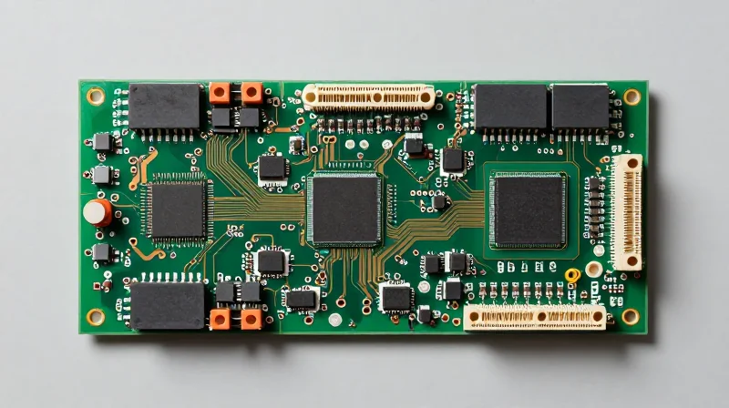 High-Current Trace Routing: Minimizing Heat and Noise Top-down view of complex PCB trace routing with thick copper connections.