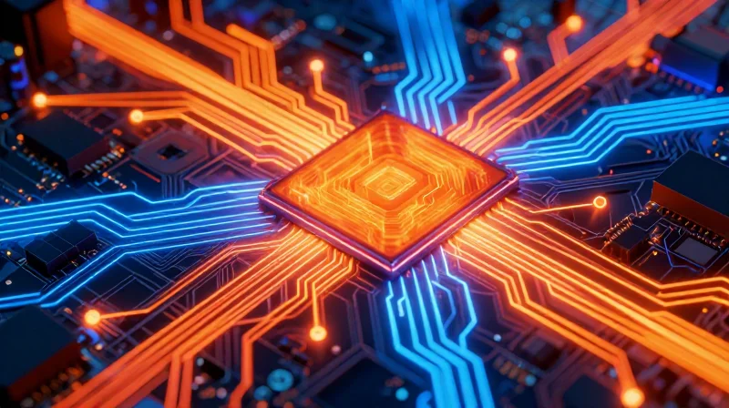Thermal Management and PCB Reliability Abstract representation of thermal dissipation on a circuit board.