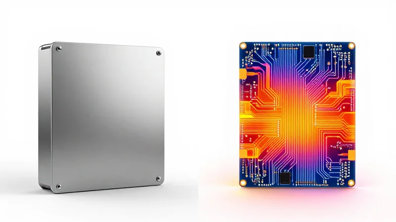 Comparative Analysis: Thermal Performance and Conductivity Split screen visual showing heat distribution in a busbar vs a PCB.