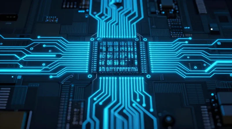 Abstract representation of signal isolation and noise shielding on a complex PCB layout