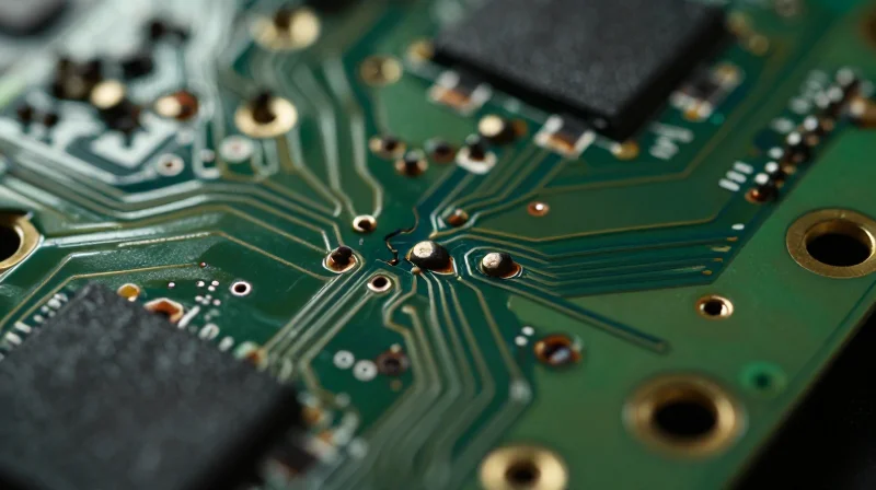 The True Cost of 'Low-Cost' PCB Fabrication A close-up of a damaged circuit board showing signs of oxidation and faulty soldering connections.