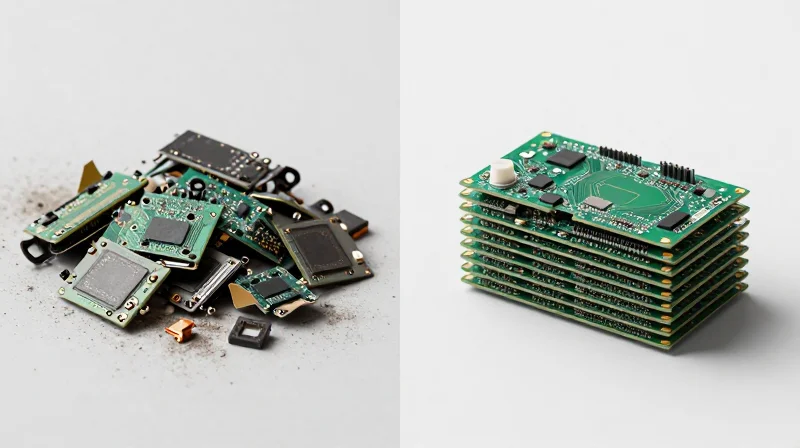 The ROI Calculation: TCO vs. Upfront Investment A split-screen composition showing low-quality circuit boards on one side and high-quality boards on the other.