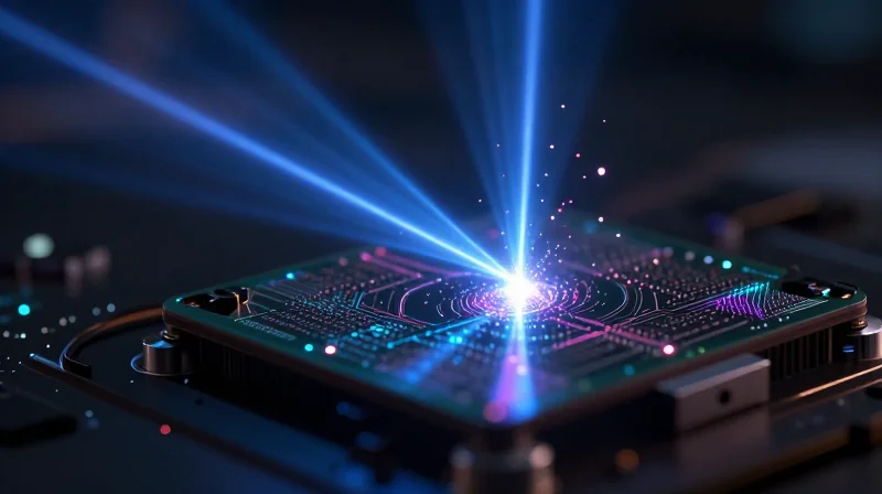 Manufacturing Precision: The Shift toward Next-Gen Fabrication Conceptual image of laser-based drilling on a circuit board substrate