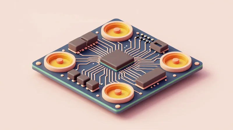 Layout Optimization: Component Keep-out Zones 3D visualization of PCB board with clear keep-out zones around electronic components