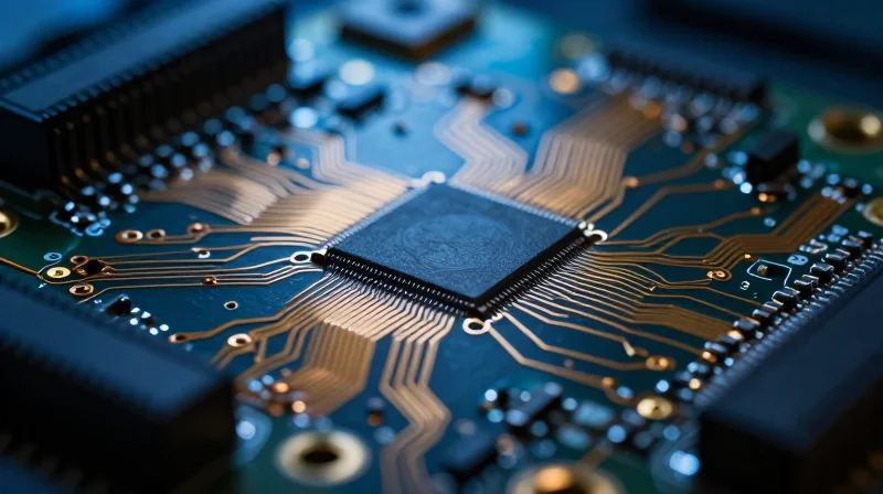 The Direct Correlation Between PCB Design and Signal Loss A close-up view of a complex high-frequency PCB board with copper traces showing signal flow and impedance matching.