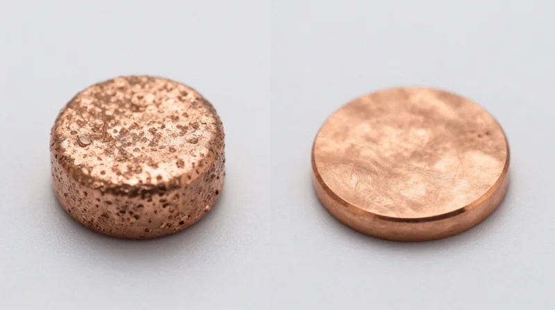 Comparison of rough versus smooth copper foil surfaces at high magnification.