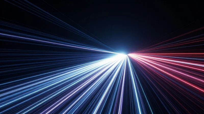 The Roadmap to 800G and Beyond An abstract visualization of high-speed data flow and next-generation connectivity.