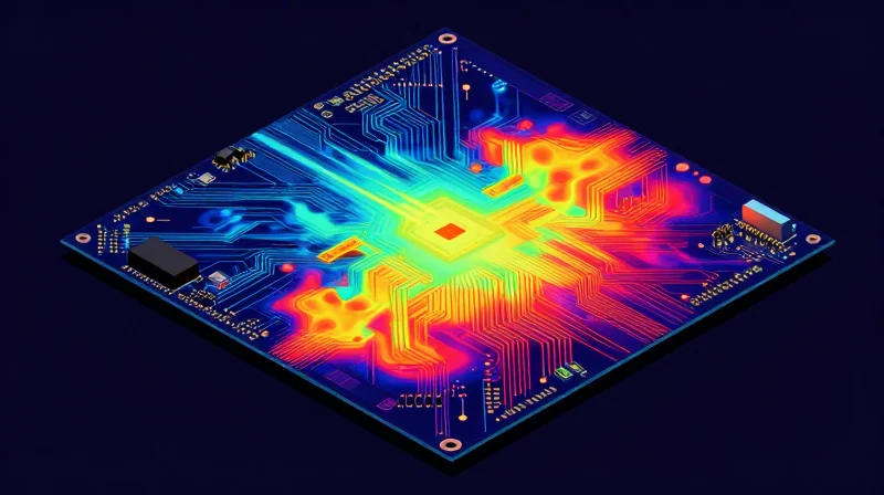 Thermal Management and Glass Transition Temperature (Tg) Thermal simulation visualization showing heat dissipation on a modern motherboard