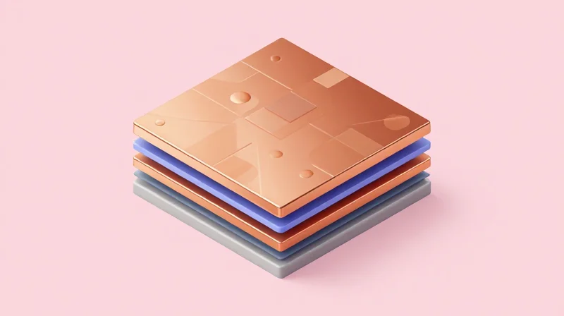 Strategic PCB Stack-up Optimization for Cost Efficiency An isometric 3D representation of a multi-layer PCB stack-up.