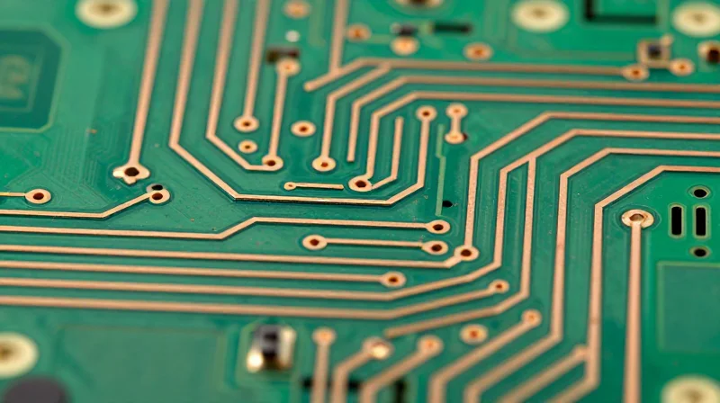 Achieving Precise Impedance Control Macro view of perfectly aligned parallel circuit traces on a green PCB substrate showing precise geometry