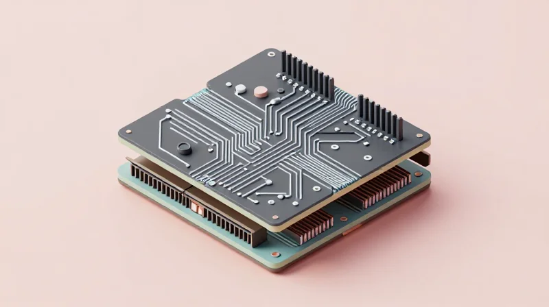 Optimizing Via Stitching for EMI Reduction Isometric 3D model of a multi-layer PCB showing via stitching and shielding structures