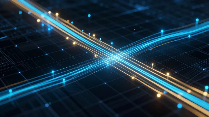 Mastering Signal Integrity (SI) in Multilayer Boards Glowing light paths representing high-speed signal integrity in a server environment.