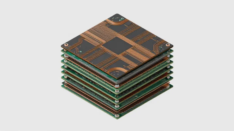 The Anatomy of High-Layer Stack-ups Isometric view of a complex 24-layer printed circuit board showing symmetrical inner core layers and signal routing patterns