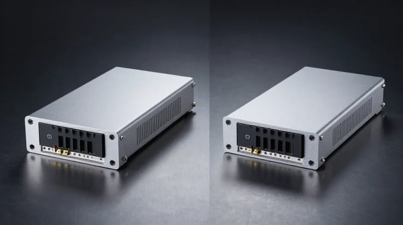 Custom PCB Manufacturing vs. Off-the-Shelf: A TCO Comparison Side-by-side comparison of two industrial electronic modules on a sleek dark surface