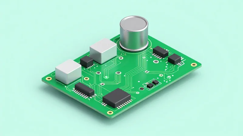 Isometric view of a complex PCB showing internal ground planes and shielding cans.