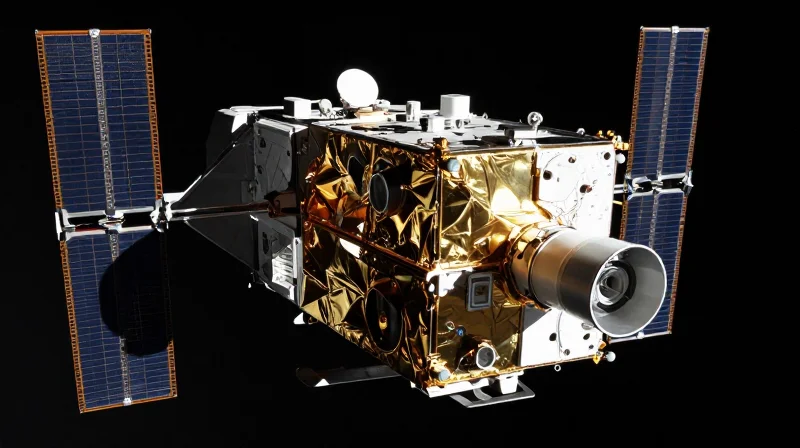 The Economics of Reliability in Orbit A high-precision satellite orbiting the Earth in deep space, conveying reliability and high stakes engineering.