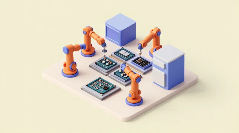 Reducing Rework Cycles and Schedule Risk Isometric view of a modern PCB manufacturing facility, showing precision assembly modules.