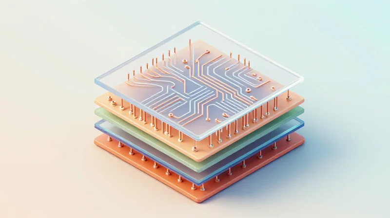 Optimizing Layer-to-Layer Registration Isometric view of stacked layers of a high-tech printed circuit board.