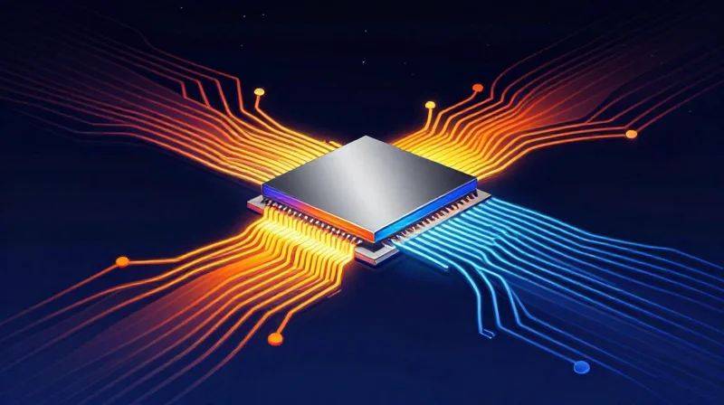 Dielectric Material Selection and Thermal Management Conceptual visualization of thermal heat dissipation in a complex electronics module.