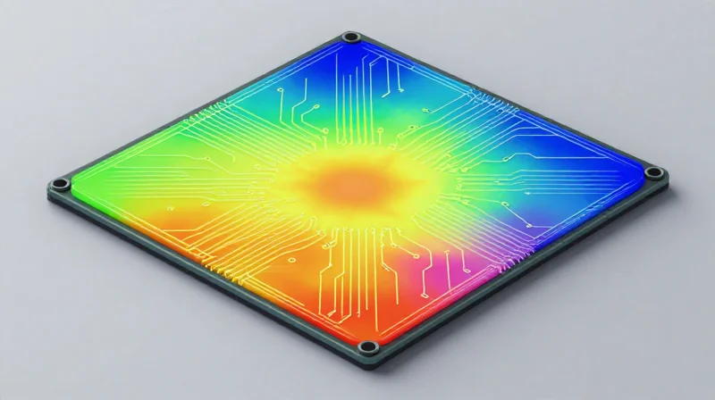 Assessing Thermal Stability and Heat Management Thermal simulation of a circuit board highlighting heat distribution and material stability.