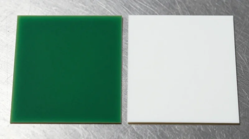 Comparative Analysis: Dielectric Constant and Dissipation Factor Side-by-side conceptual comparison showing standard circuit board substrate versus advanced PTFE laminate.