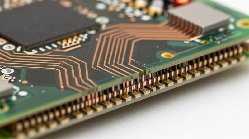 Precision Stack-Up Design for Minimal Loss Close-up of a multi-layer printed circuit board showing dielectric and copper layers