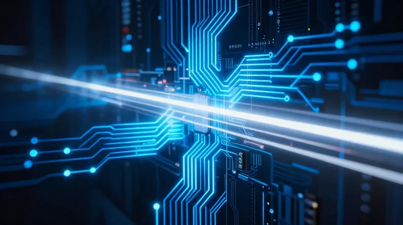 The Evolution of Signal Integrity Requirements Abstract representation of high-speed digital data signals moving through a circuit path with glowing light trails.