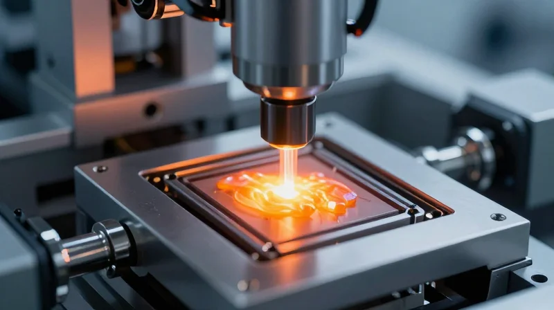 Fabrication Challenges and Material Compatibility A visual representation of precise manufacturing processes involving heat and chemical bonding.
