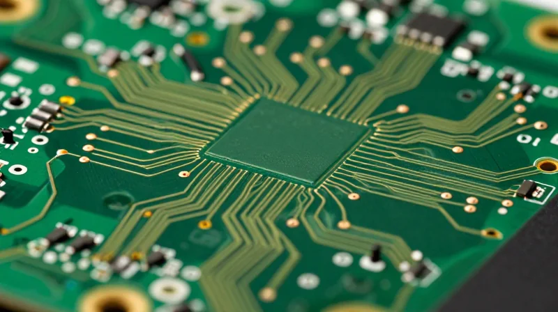 Understanding the HDI Advantage in Industrial Hardware A close-up of a complex high-density interconnect PCB board with intricate circuitry, gold-plated contacts, and modern industrial design.