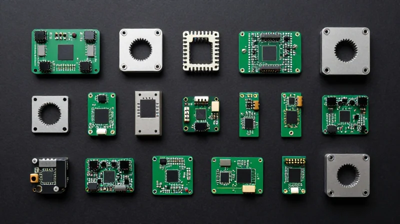 Accelerating Time-to-Market Through Modular Design A collection of interconnected modular electronic components shown in an organized flat lay.