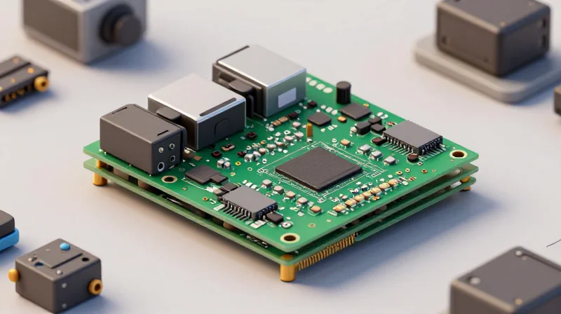 The Evolution of HDI in Edge Computing A visual representation showing the transition from a standard PCB to a high-density compact HDI board inside an edge computing device.