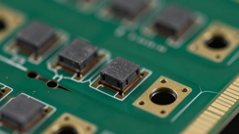 Mastering Microvia Geometry and Types Detailed macro view of laser-drilled microvias on a modern HDI circuit board.