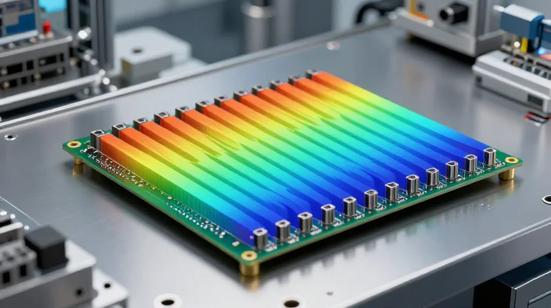 Thermal Management for Compact Assemblies Visualization of thermal dissipation through a compact PCB assembly.