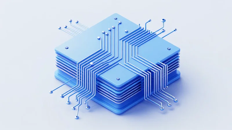 Optimizing PCB Real Estate and Signal Integrity Isometric view of high-density PCB internal routing layers showing complex connections.