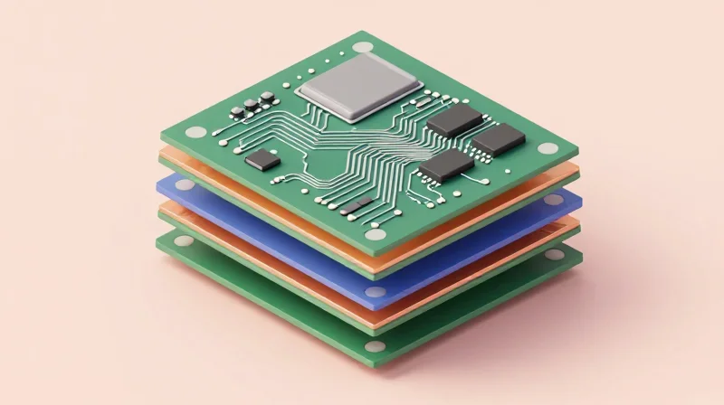 Assessing Dielectric Material Consistency and Inventory A 3D cross-section view of PCB substrate layers.