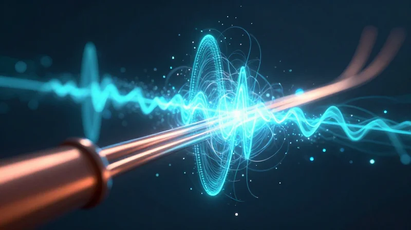 The Physics of Impedance in High-Speed Circuits Abstract representation of high-speed signal waves flowing through a transmission line structure.