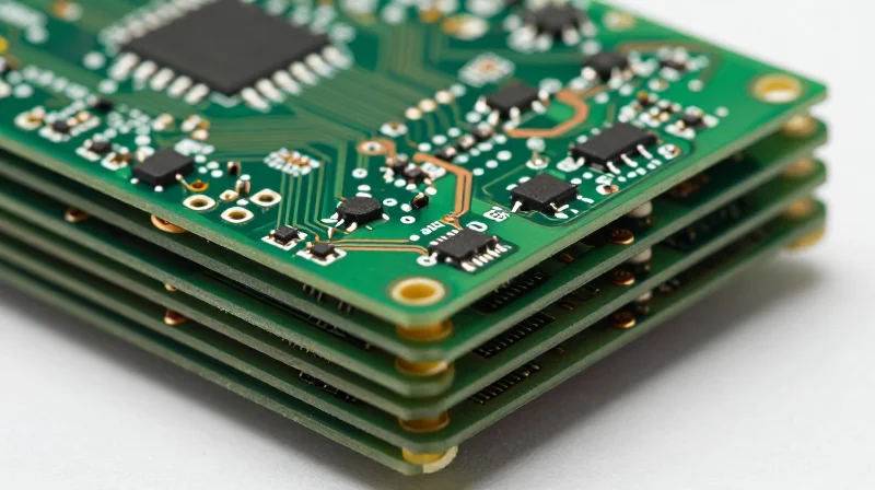 The Anatomy of Impedance Control in High-Frequency Boards Macro view of multi-layered PCB structure showing precise dielectric and copper layers