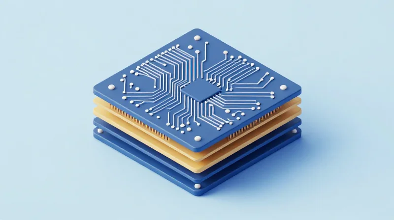 Understanding the High Stakes of HDI and IPC-2226 Standards Isometric view of a complex high-density interconnect circuit board showing multi-layered structure.