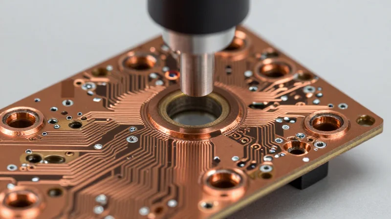 Quality Assurance: Beyond Visual Inspection Cross-section view of a PCB board highlighting internal via structures under high magnification.