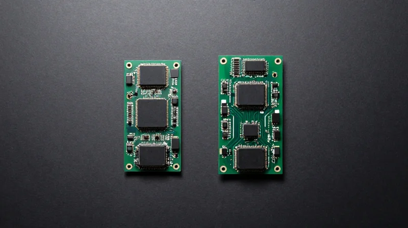 Real-World Case Study: Improving Lifecycle Performance Comparison showing a larger legacy PCB module alongside a smaller modernized industrial sensor module.