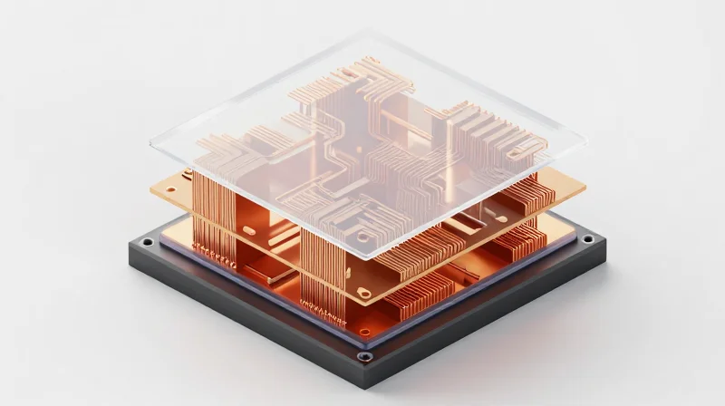 Understanding Sequential Lamination Workflows A 3D visualization showing multiple layers of a PCB being compressed together in a lamination press