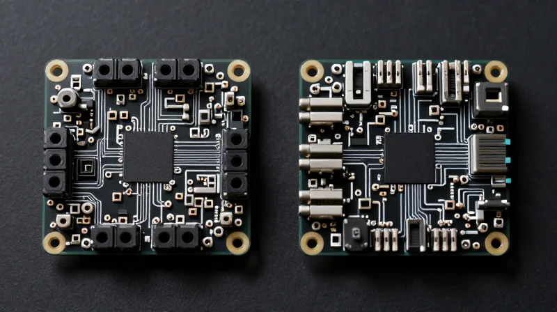 Space Efficiency and Component Density Visual comparison of via footprint footprint density