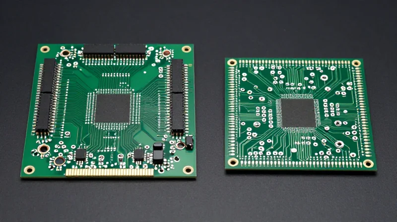 The Evolution of PCB Density: From Conventional to HDI Side by side comparison of a traditional large circuit board and a compact modern high-density circuit board