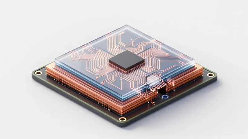 The Direct Correlation Between Layer Count and System Footprint A 3D isometric representation of a multi-layer PCB showing thin stacked layers of silicon and copper