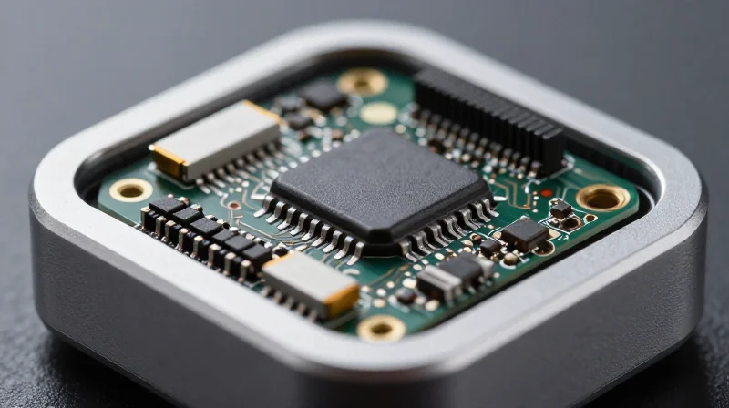 Case Study: Accelerating Time-to-Market with Advanced Manufacturing A close-up shot of a compact, intricate circuit board inside a modern wearable diagnostic device