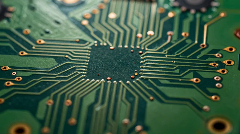 Mastering Controlled Impedance in Dense Layers Microscopic view of PCB trace geometries with precise spacing