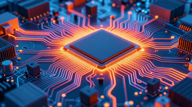 Thermal Management for Power-Hungry Designs Thermal simulation visual of a circuit board showing heat distribution